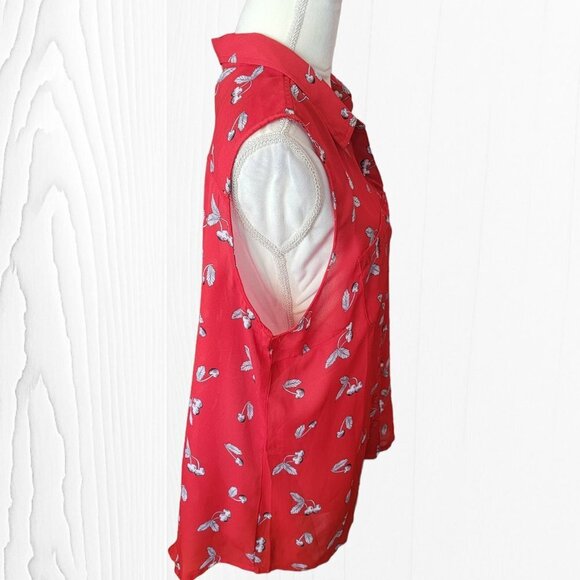 Christopher & Banks Red with White Cherries Sleeveless Blouse in Size PXL - Picture 2 of 4